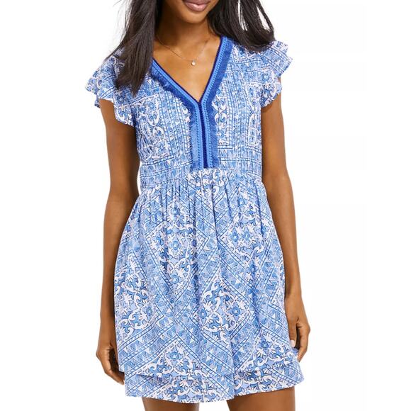 Vineyard Vines Dresses & Skirts - Vineyard Vines Plus Scarf Print Pintuck Mini Dress Blue & White Size XXL